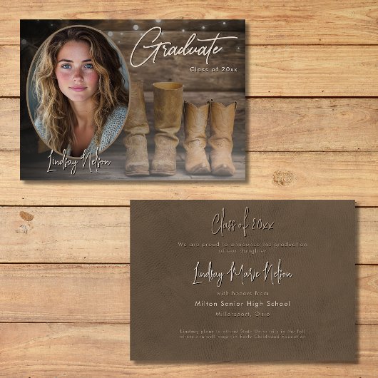 西カウボーイブーツ写真卒業発表 案内状