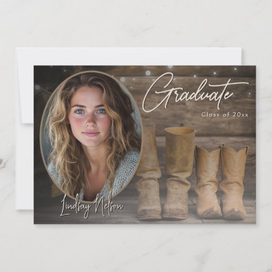 西カウボーイブーツ写真卒業発表 案内状 (正面)
