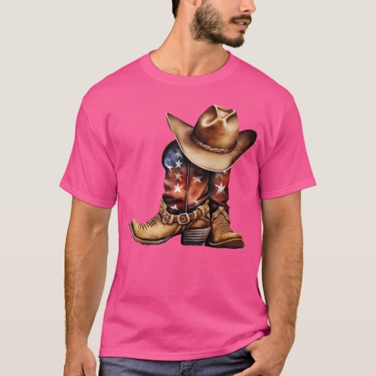 西カウボーイブーツ愛国的なアメリカ合衆国国旗 Tシャツ (正面)
