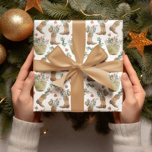 西カウボーイブーツ森林クリスマス ラッピングペーパー