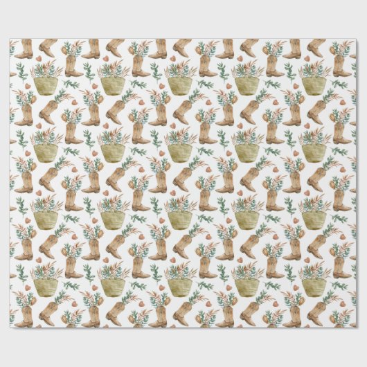 西カウボーイブーツ森林クリスマス ラッピングペーパー (フラット)