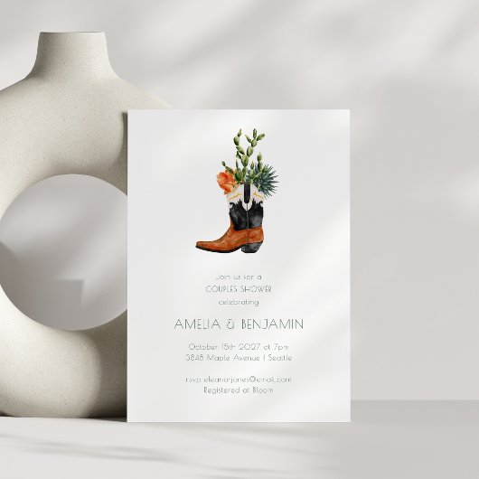 西カウボーイブーツ砂漠カボスカップルのシャワー 招待状