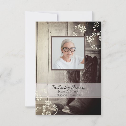 西カウボーイブーツ葬儀記念悔やみや弔慰 サンキューカード (正面)