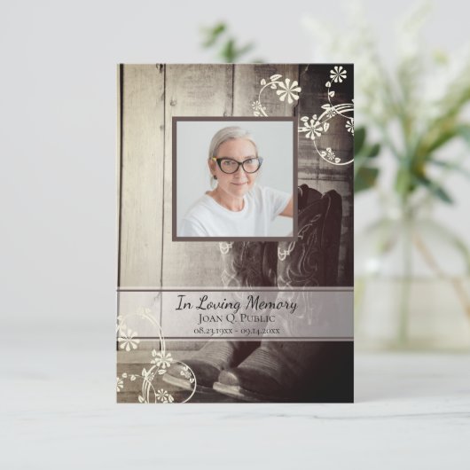 西カウボーイブーツ葬儀記念悔やみや弔慰 サンキューカード (スタンド正面)