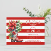 西カウボーイブーツ赤ストライプのいクリスマスパーティー 招待状 (スタンド正面)