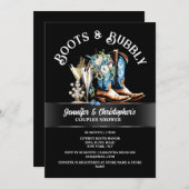 西カウボーイブーツ黒い青の泡立つシック 招待状 (正面/裏面)