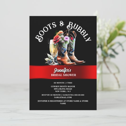 西カウボーイブーツ黒の赤いバーブリーのシック 招待状 (スタンド正面)