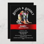 西カウボーイブーツ黒の赤いバーブリーのシック 招待状 (正面/裏面)