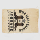 西カウボーイブーツADD NAME Sheriff Spurs Saloon ゴルフタオル (横)