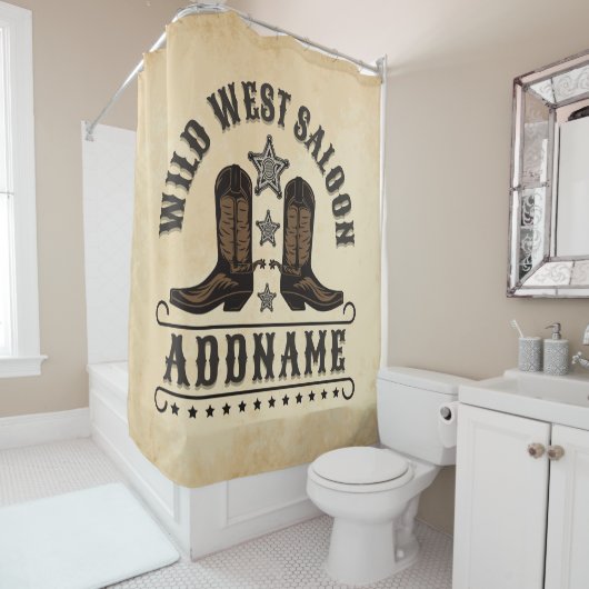 西カウボーイブーツADD NAME Sheriff Spurs Saloon シャワーカーテン (インサイチュ)