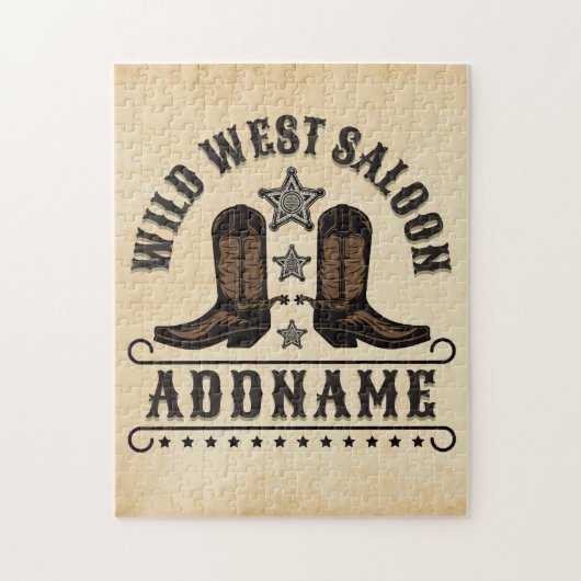 西カウボーイブーツADD NAME Sheriff Spurs Saloon ジグソーパズル (縦)