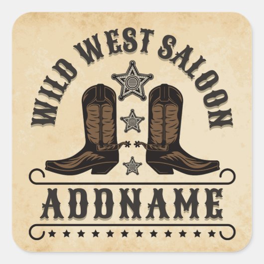 西カウボーイブーツADD NAME Sheriff Spurs Saloon スクエアシール (正面)