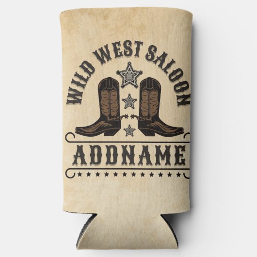 西カウボーイブーツADD NAME Sheriff Spurs Saloon スリム缶クーラー (正面)