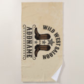 西カウボーイブーツADD NAME Sheriff Spurs Saloon ビーチタオル (正面)