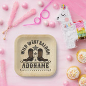 西カウボーイブーツADD NAME Sheriff Spurs Saloon ペーパープレート (パーティー)