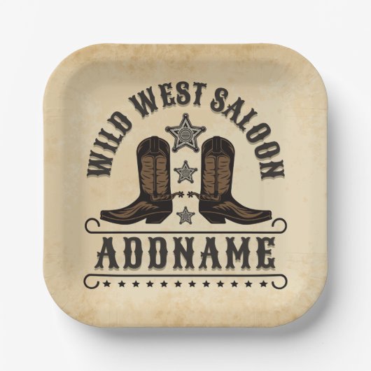 西カウボーイブーツADD NAME Sheriff Spurs Saloon ペーパープレート (正面)