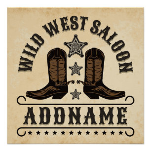 西カウボーイブーツADD NAME Sheriff Spurs Saloon ポスター