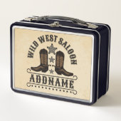 西カウボーイブーツADD NAME Sheriff Spurs Saloon メタルランチボックス (正面)