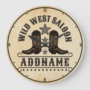 西カウボーイブーツADD NAME Sheriff Spurs Saloon ラージ壁時計