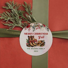 西カウボーイブーツMerry Christmasステッカー ラウンドシール