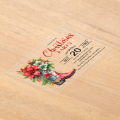 西カウボーイブートクリスマスパーティー アクリル招待状 (レイダウン)