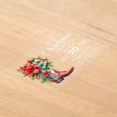 西カウボーイブートクリスマスパーティー アクリル招待状 (レイダウン)