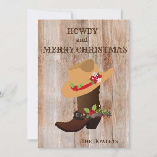 西カウボーイブートハットクリスマスホリデー シーズンカード (正面)
