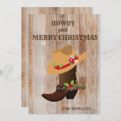 西カウボーイブートハットクリスマスホリデー シーズンカード (正面/裏面)