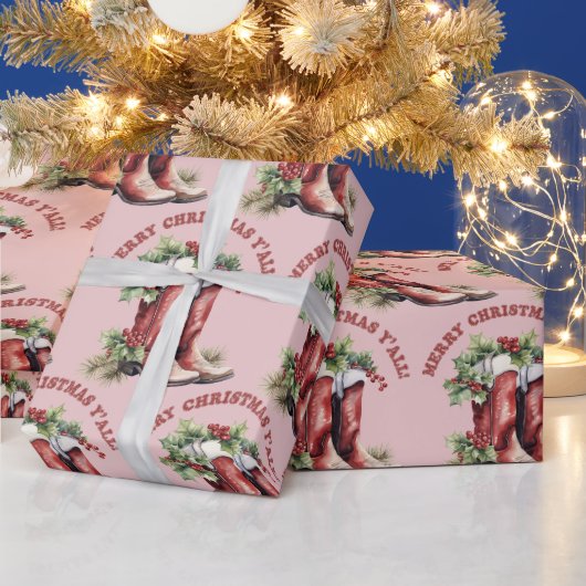 西カウボーイブートメリークリスマスオール ラッピングペーパー (クリスマス)