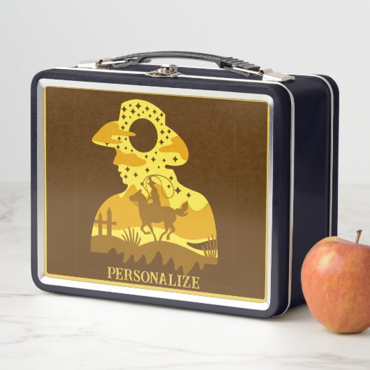 西カウボーイホース投げ縄ワイルドウェストパーソナライズされた メタルランチボックス (インサイチュ)