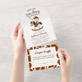 西カウボーイロッキングホースボーイベビーシャワー オールインワン招待状 (貼ってはがせる)