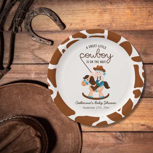 西カウボーイロッキングホースボーイベビーシャワー ペーパープレート