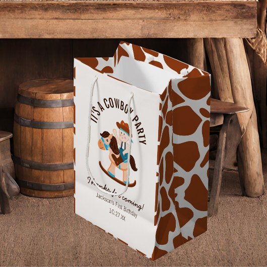 西カウボーイロッキングホースボーイ誕生日 ミディアムペーパーバッグ