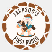 西カウボーイロッキングホースボーイ誕生日 ラウンドシール (正面)