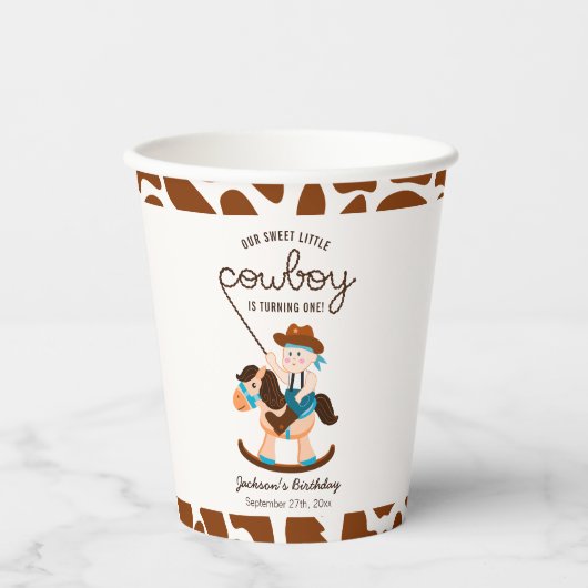 西カウボーイロッキングホースボーイ誕生日 紙コップ (正面)