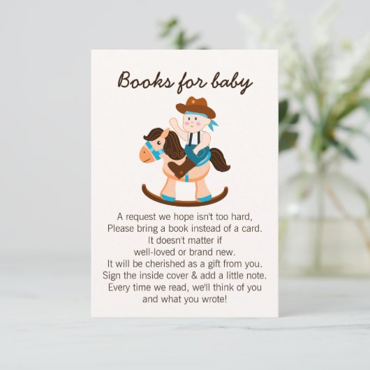 西カウボーイロッキング馬少年のベビー エンクロージャーカード (スタンド正面)