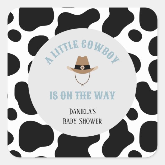 西カウボーイロデオカウウプリントボーイベビーシャワー スクエアシール (正面)