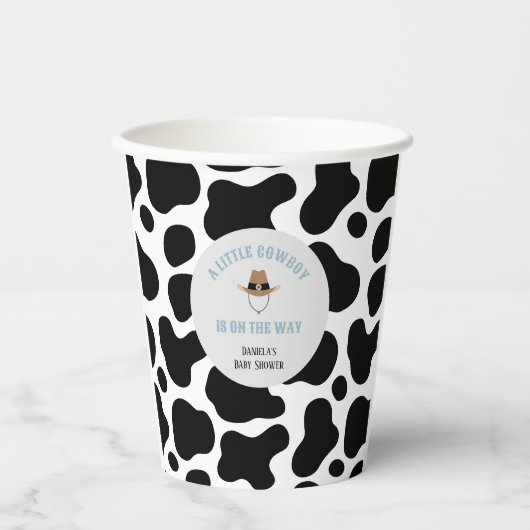 西カウボーイロデオカウウプリントボーイベビーシャワー 紙コップ (正面)