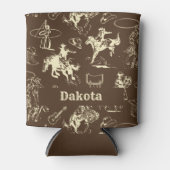 西カウボーイロデオダークパーソナライズされたブラウン 缶クーラー (正面)