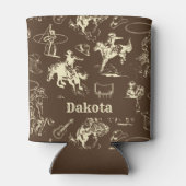 西カウボーイロデオダークパーソナライズされたブラウン 缶クーラー (裏面)