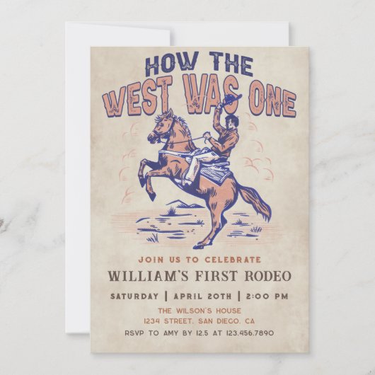 西カウボーイロデオ誕生日どのように西は1だった 招待状 (正面)