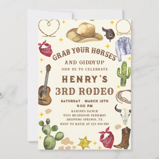西カウボーイロデオ誕生日パーティーへの招待 招待状 (正面)