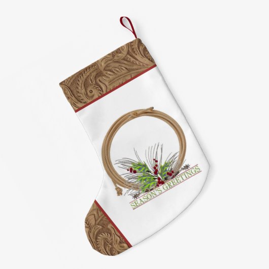 西カウボーイロープとスパーズフェイクレザー スモールクリスマスストッキング (裏面 (吊り時))