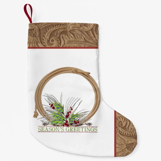 西カウボーイロープとスパーズフェイクレザー スモールクリスマスストッキング (正面)