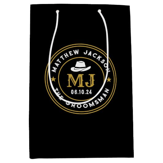 西カウボーイヴィンテージロゴパーソナライズされたGroomsmen ミディアムペーパーバッグ (正面)
