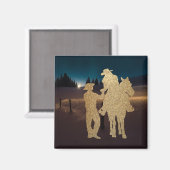 西カウボーイ女性のカーボーイカップルと馬 マグネット (正面/裏面)