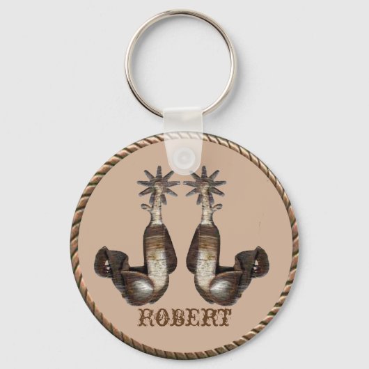 西カウボーイ女性のカーボーイスパー縁どズ キーホルダー (正面)