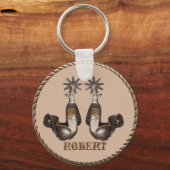 西カウボーイ女性のカーボーイスパー縁どズ キーホルダー (正面)