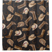 西カウボーイ女性のカーボーイブーツハッツブラウンタンブラック シャワーカーテン (正面)