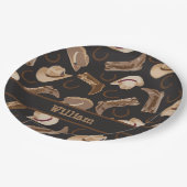 西カウボーイ女性のカーボーイブーツハットブラウンブラックネーム ペーパープレート (アングル)